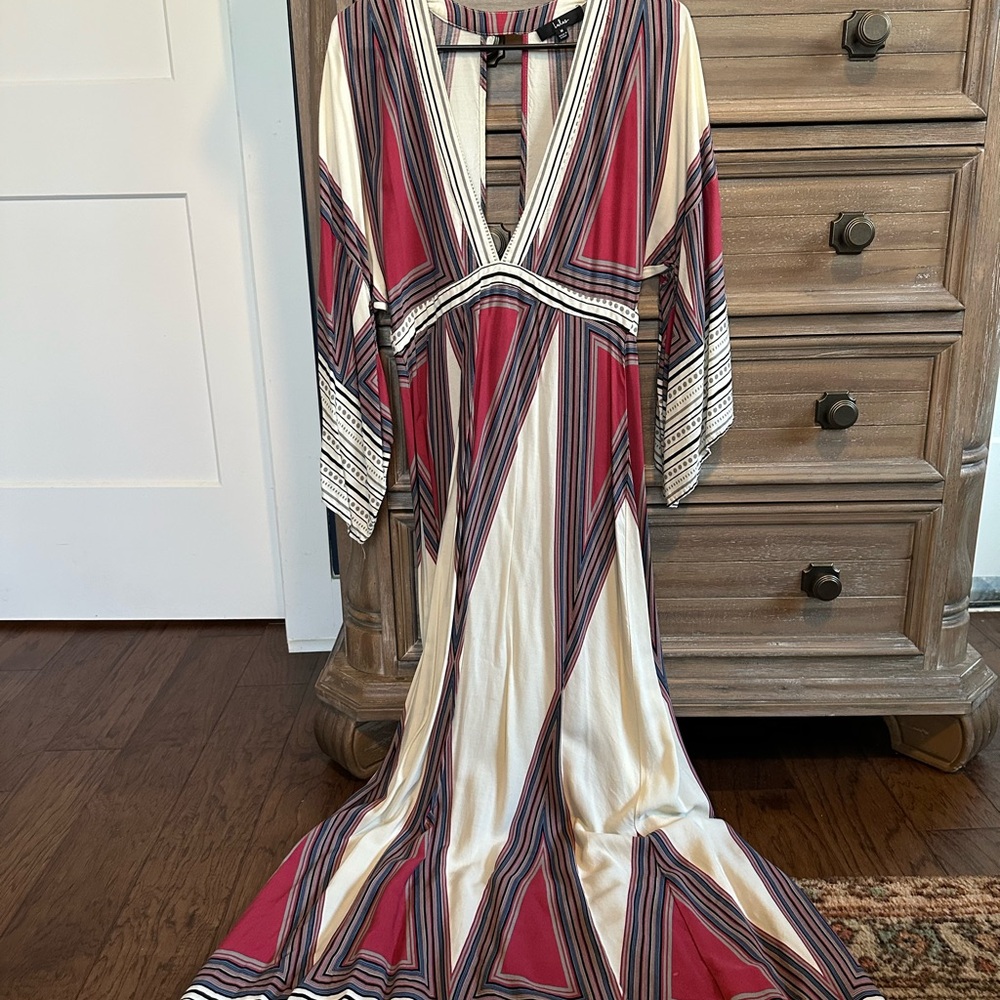 Lulu's Red and Cream Geometric Maxi Dress